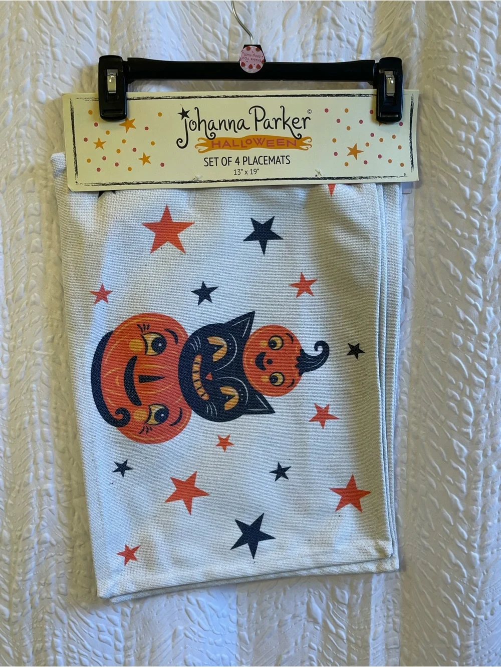 Johanna Parker Halloween Stacked Pumpkin Cat Placemats Set of 4 - NWT **